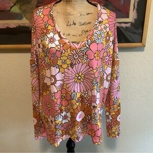 NWT Colorful Floral Long Sleeve V-Neck Top